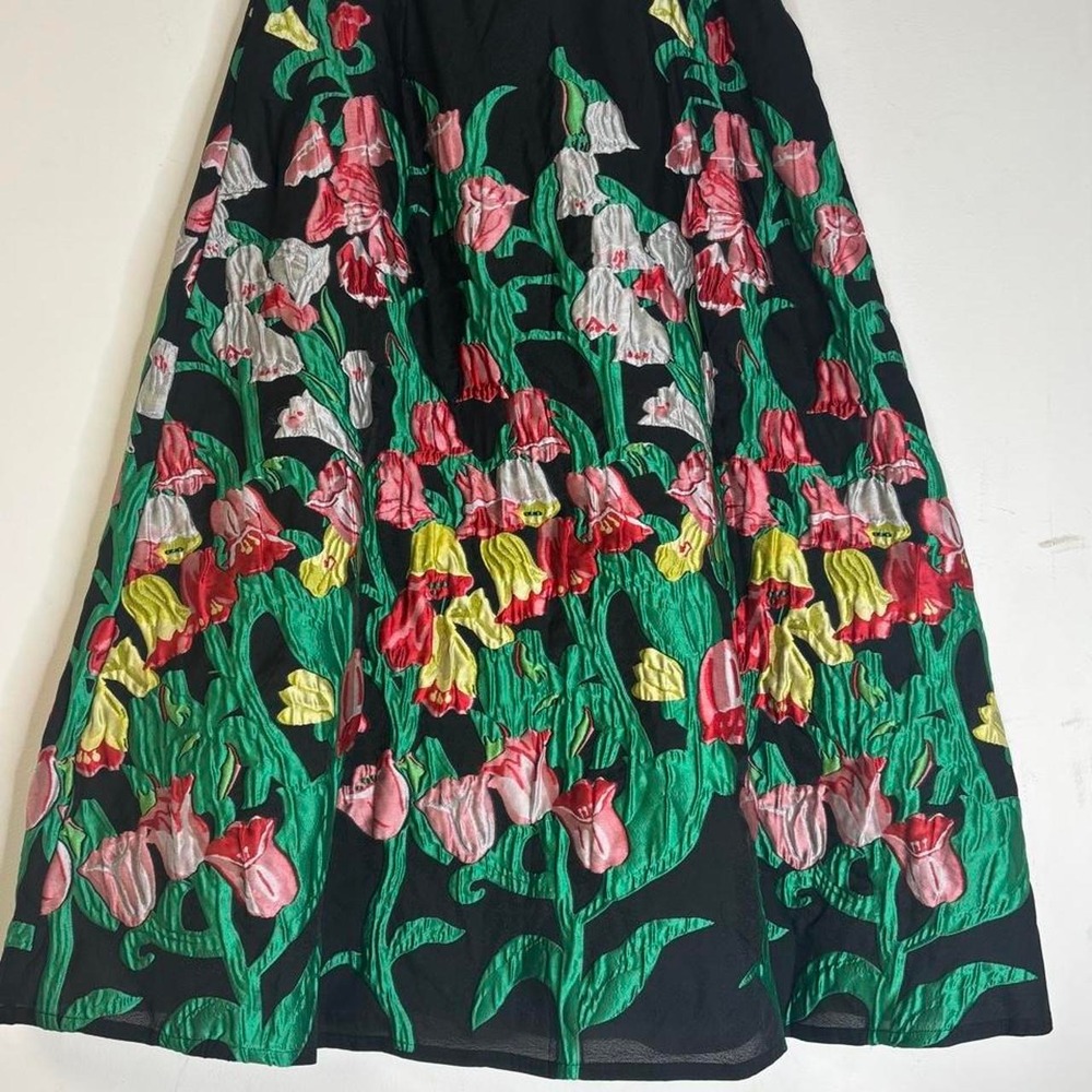 Samuel Dong Tulip Floral Maxi Skirt Womens Large NWT Black Pink 18334